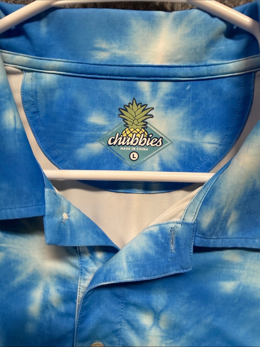 chubbies Blue and White Tie-Dye Performance Golf Polo Shirt Large - Picture 2 of 7